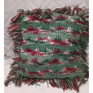 Vintage Crochet Pillow‎ Case With Pillow Unique Pattern Beautiful Colors Green